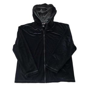 Style & Co Women's Zip Up Hoodie Jacket With Pockets Black Velvet Velour Size M